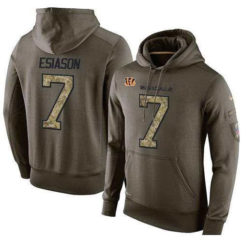 NFL Men's Nike Cincinnati Bengals #7 Boomer Esiason Stitched Green Olive Salute To Service KO Performance Hoodie - Click Image to Close